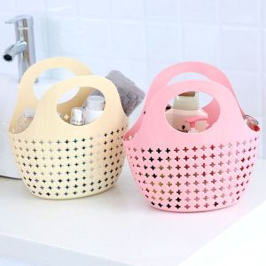 ORIGE HOUSE Plastic Bath Basket Mesh Hollow Wash Storage Basket Vegetable Basket Portable Jelly Beach Tote Bag Bathroom