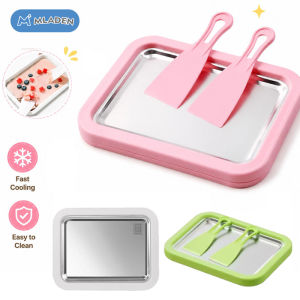 MLADEN Ice Cream Roll Maker Pan Instant Frozen Yogurt Sorbet Tray Non Electric Stainless Steel With 2 Spatula