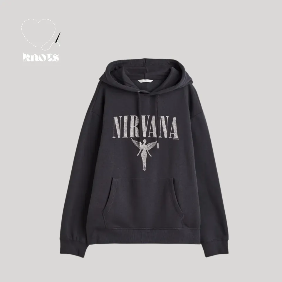 Nirvana Dark Grey Hoodie HM Kaos Fleece Crew Neck Hoodie Polos