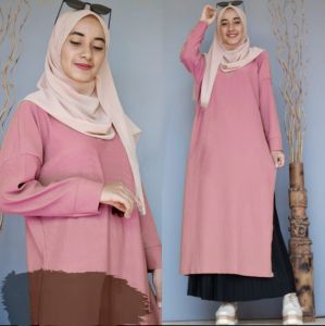 SHINE4 BAJU TUNIK ATASAN WANITA MUSLIM POLOS LENGAN PANJANG