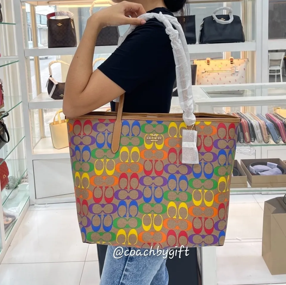 Coach city tote online in rainbow signature canvas