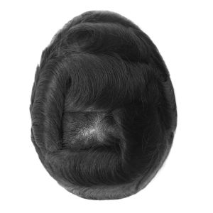 8x10in PU Replacement Systems Men Toupee Thin Skin 0.08-0.10mm V-loop All Over Breathable Handmade Natural Indian Human Hair