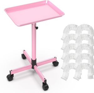 TASALON Rolling Salon Cart Mobile Styling Station with Wheels Aluminum Rolling Tray Trolley for Salon Essentials Adjustable Heightfor Hairstylist Tray with 10 PCS Salon Tray CoverGold