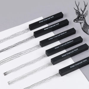 Premium 6Pcs 10x10x80mm Square Sketch Charcoal Sticks Soft Medium Hard Compressed Drawing Pencils Set Graphite Rod Art Supplies