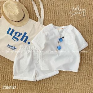Set sơ mi bé trai màu trắng chất đũi bé mặc đi biển bộ quần áo đi chơi sành điệu 1 đến 7 tuổi BERNIE
