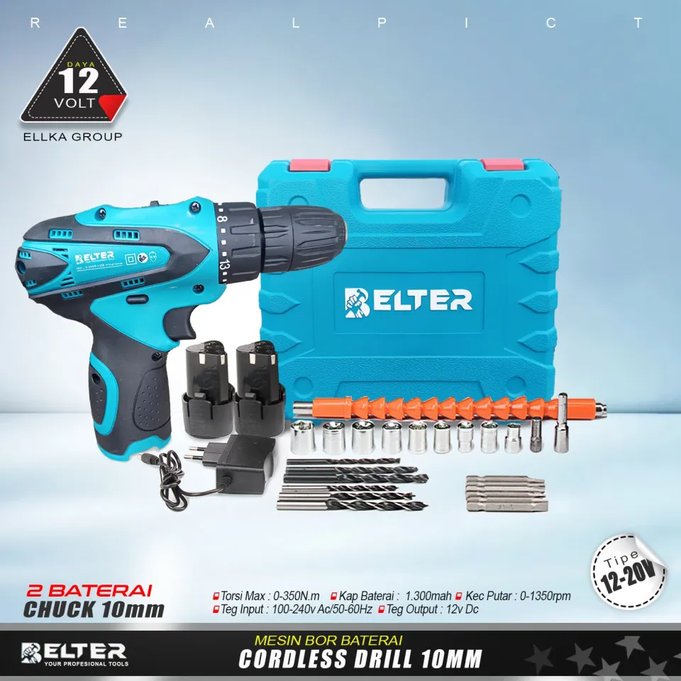NEW ELLKA mesin bor baterai Cordless 12V drill driver IMPACT Set