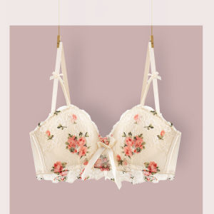 Lizida Women Bra Floral Latex Underwear Small Breasts Gathering Anti-sagging No Rims Lace Underwear