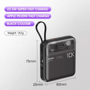 REMAX Portable  10000/20000mAh Built-in Cable 22.5W PD Fast Charge Digital Display CCC Certified Airplane Safe