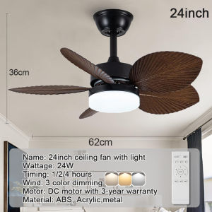 Gogeous ceiling fan with light tricolor dimming 6-speed wind ceiling fans with light 52 inch 5 blades vintage ceiling fan with lights and remote retro fan light with dc motor for living room dining room bedroom