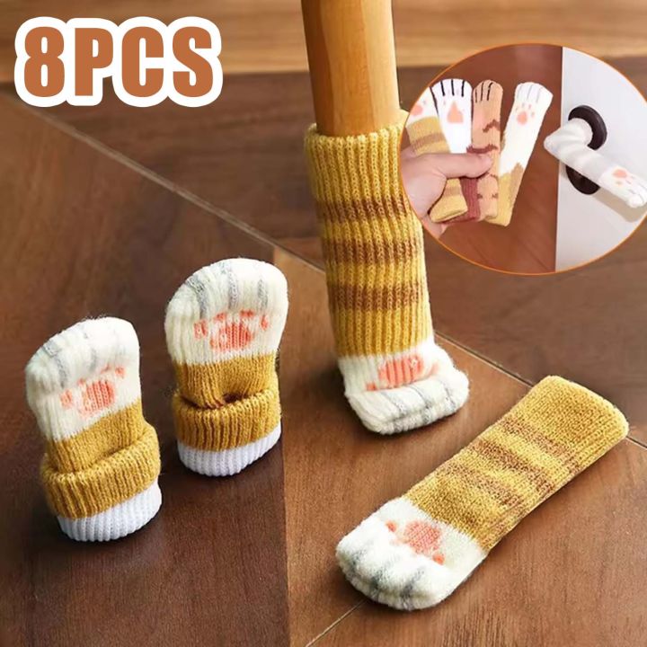 8Pcs Wear-resistant Cute Cat Paw Furniture Socks Knitted Chair Leg - Main Image