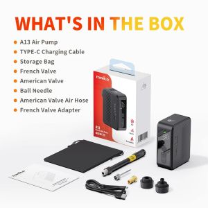 2026 TOWILD A13 Electric Bicycle Inflator Max 130PSIPortable Bicycle Air Pump For AV/FV Tire Inflator Outdoor Bike Accessories