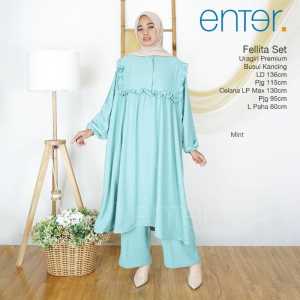 Fellita Oneset Jumbo LD 130 3XL Bahan Crinkle Airflow Uragiri By Enter Setelan Jumbo Terbaru Remaja Syari Celana Kulot Atasan Model Tunik Pesta Kondangan Lebaran elegan Mewah