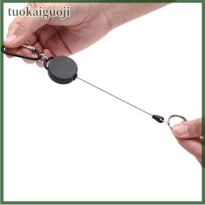 Tuokaiguoji Black Retractable Key Chain Reel Steel Cord Recoil Belt Key Ring Badge Holder