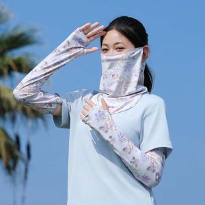 LIGHTER 3pcs ระบายอากาศได้ระบายอากาศ ผ้าไหมน้ำแข็งลายดอกไม้ UPF50 + การอบแห้งอย่างรวดเร็ว ผ้าคลุมกันแดดผู้หญิง ผ้าคลุมไหล่กันแดดฤดูร้อน อีลาสติก ที่คลุมแขนม่านบังแดด ป้องกันรังสียูวี
