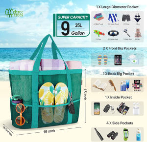 Large Beach Bag Pool Bags Mesh Beach Tote for Toys Towel flip flops Swim and Pool Toys Balls Storage Bags Packs Stay Away from Sand and Water Summer Essentials