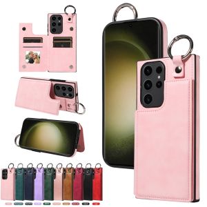 For Samsung Galaxy S24 S23 S22 Ultra / S24 S23 S22 Plus / S21 S23 FE Phone Case Luxury Magnetic Ring Buckle Leather Wallet Card Slot Back Cover Casing