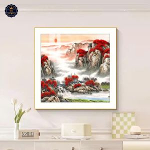 Tranh Sơn Thủy Hồng Vận Tranh Phong Cảnh Tranh Canvas Tranh Tráng Gương Tranh Phòng Khách
