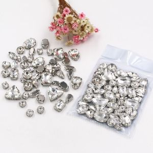 Fashion 50pcs Mix Shapes Sew On Rhinestone With Silver Bottom Crystal for DIY Clothing Jewelry Ornament