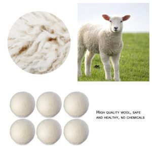 6pcs6cmReusable Wool Dryer Balls Natural Fabric Softener Dryer Balls for Washing MachineWhite