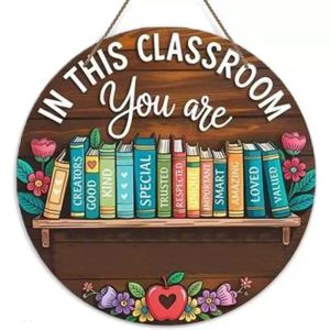 BMFUEW 2D Flat Welcome Sign Colorful Round Wooden Classroom Door Sign Cute Decoration Teacher Sign Back to School