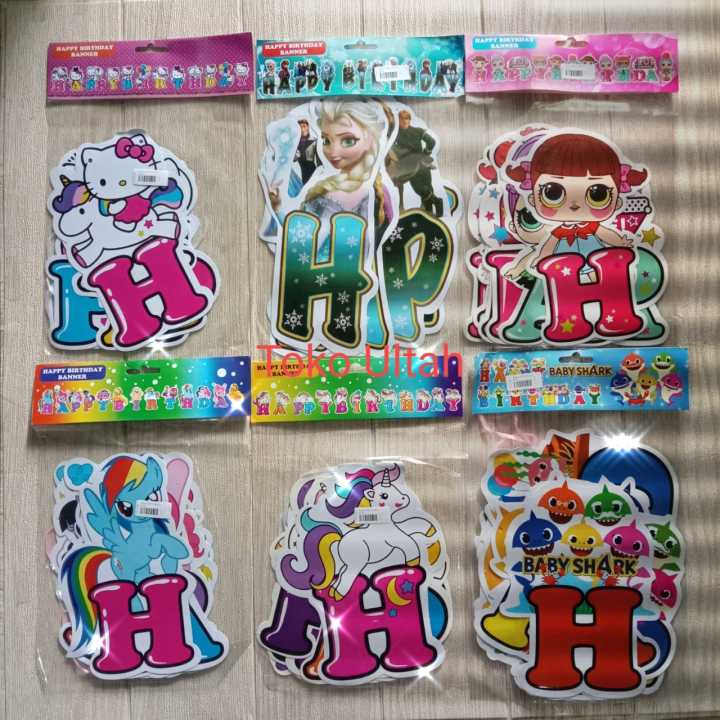 Banner Happy Birthday Karakter / Banner HBD Motif / Bunting Flag Karakter