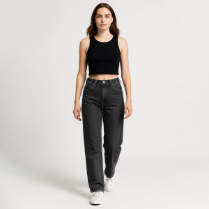 ART OF JEANS : High Waist Comfortable Wide Leg Denim Moms Jeans Straight Leg Boyfriend Pants Womenswear Fashion