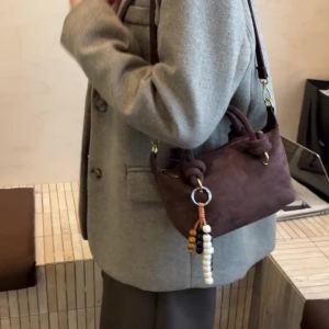 LEFTSIDE Women Small Suede Crossbody Bag 2026 Winter New Retro Short Handle Shoulder Bag Luxury Designer Handbags and Purses2026