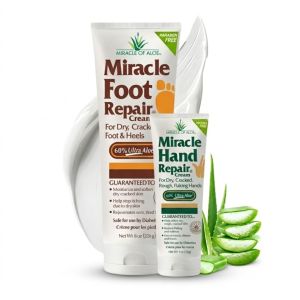 Miracle Foot Repair Cream 8 oz + 1 oz Miracle Hand Repair Healing Aloe Vera Lotions for Dry Cracked Hands and Feet (8 oz Foot Cream + 1 oz Hand Cream)