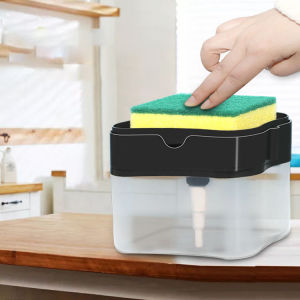 2IN1 2 Layer Soap Dispenser W Sponge Holder Liquid Dispenser Container Hand Press Soap Box