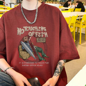 酒红色纯棉短袖t恤男夏季百搭重磅潮牌廓形半袖美式高街宽松上衣