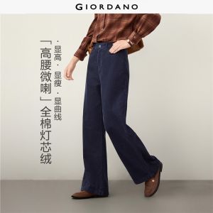 Giordano Women Cotton corduroy high waist bootcut pants Free Shipping 05416670