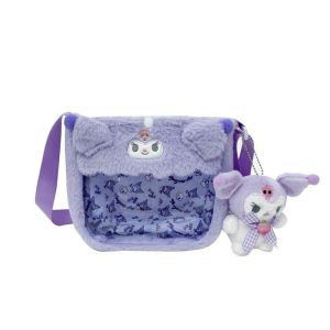 Kawaii Sanrio Plush Bags Cinnamoroll Melody Kuromi Crossbody Bag Cartoon Transparent Plushie Handbag Hello Kitty Stuffed Backpac Girls Birthday Christmas Gift