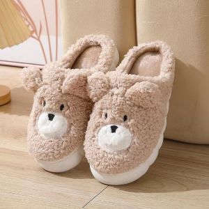 Lamb wool bag and cute cotton slippers couple indoor home anti slip plush couple cartoon home cotton slippers mens and womens slippers