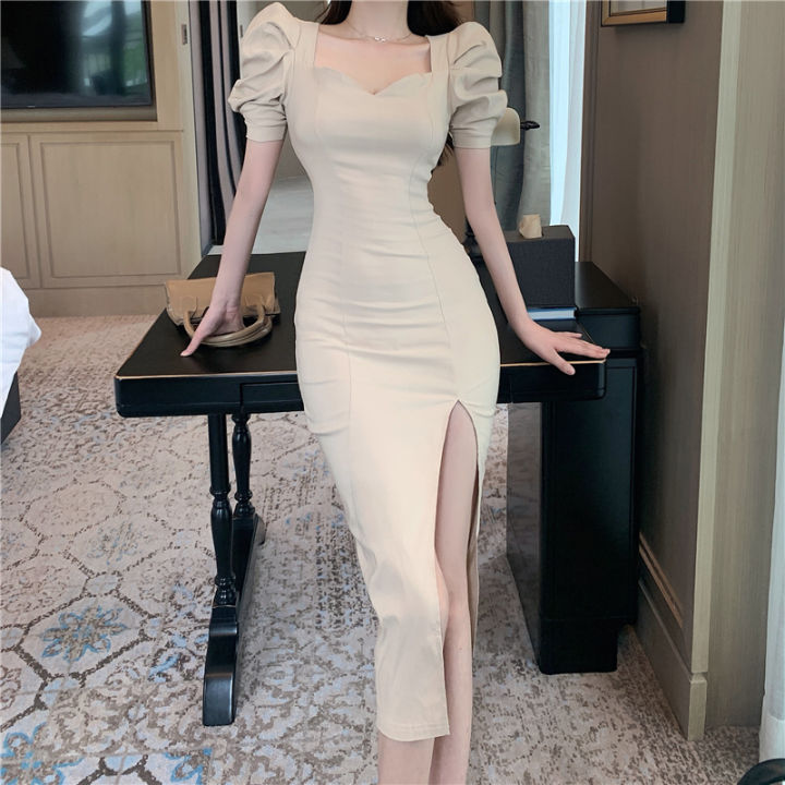 knee length korean long sleeve dress