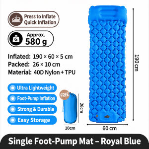 Camping Inflatable Sleeping Mat Single Air Sleeping Pad with Built-in Pillow & Pump Portable Waterproof Air Mattress