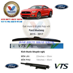 Gạt mưa ô tô Ford Mustang các đời từ 2015 đến 2021. Gạt mưa 5 khúc đa năng cao cấp VTS-A7. 1 đôi gạt mưa tặng 5 viên sủi rửa kính ô tô.