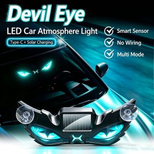 UNQIN Blinking Moving Eyes Solar Demon Eye Light Suction Cup Mount Suction Cup Installation Car Ambient Light Safety Signal Lamp Colorful Vehicle Signal Lights Car Roof Decoration