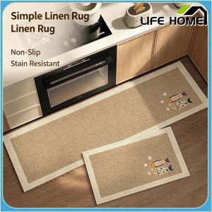 Simple Linen Floor Mat Absorbent Anti Slip Wear Resistant Easy To Maintain Dirt Resistant Long Kitchen Floor Mat Foot Pad