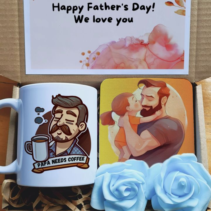 ✨ Fathers Day Gift Idea Ceramic Coffee Mug Cup Coaster Set