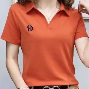 2025 new tops casual summer Western-style age-reducing womens V-neck polo shirts short-sleeved t-shirts womens chic tops