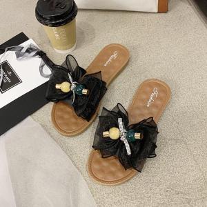 Sandal Slop Wanita Fashion Brukat Pita Mutiara Import High Quality