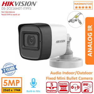 HIKVISION CCTV Security Cameras DS-2CE16H0T-ITPFS 5MP 4in1 Audio Outdoor Fixed Bullet Analog CCTV Camera with Built-in MIC EXIR Night Vision NASHANTOO