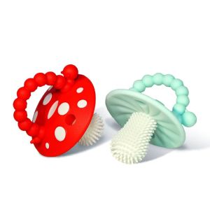 RaZBaby Chompy Mushroom Silicone Teether Red & Blue - 2 pack ( raz baby infant soother pacifier )