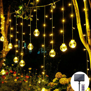 3.5M LED Solar Powered Curtain Light Fairy String Light Solar Wishing Ball Curtain String Lights Outdoor Garden Wedding Party Xmas Decoration Light Christmas Light Garland Flashing Ball Lights Solar Light