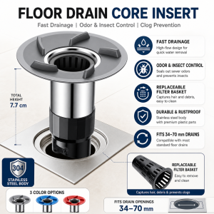 DIVATEN ic Drainage Floor Drain Core Stainless Steel Odor Resistant Drain Seal Core Insect Resistant Replaceable Filter Basket Bathroom Drainage