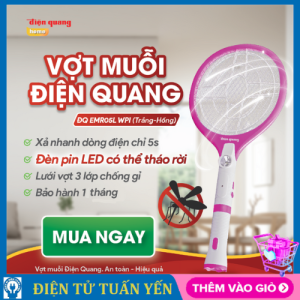 Vợt muỗi Điện Quang ĐQ EMR05L WPI tích hợp đèn pin chiếu sáng (màu trắng - hồng) - Hàng chính hãng