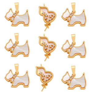 1pc Fashion Cute Brass 18K Gold Plated Dog Butterfly Triangle Shape Natural Shell Charm Pendants for DIY Necklace Bracelet Jewelry Making
