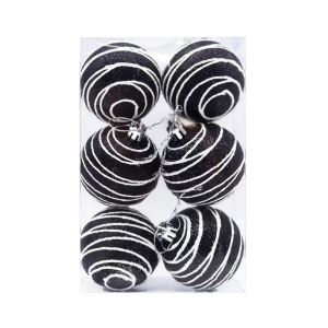 TEWUB 6PCS Round Hand-painted Christmas Tree Ball Black and White Shatterproof Christmas Pendant Ball Funny Reusable Christmas Tree Decorative Window
