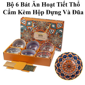 Bộ 6 Bát Ăn Cơm Hoạt Tiết Thổ Cẩm Kèm Hộp Đựng Sang Trọng Tặng Kèm Đũa