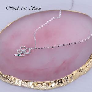 [Studs & Such] 925 Silver Necklace With Dainty Four Leaf Clover Pendant Adorned With Cubic Zirconia